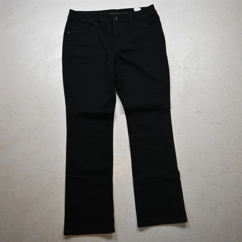 Chicos 6 Short So Slimming Girlfriend Straight Leg Jean Black Stretch Jeans
